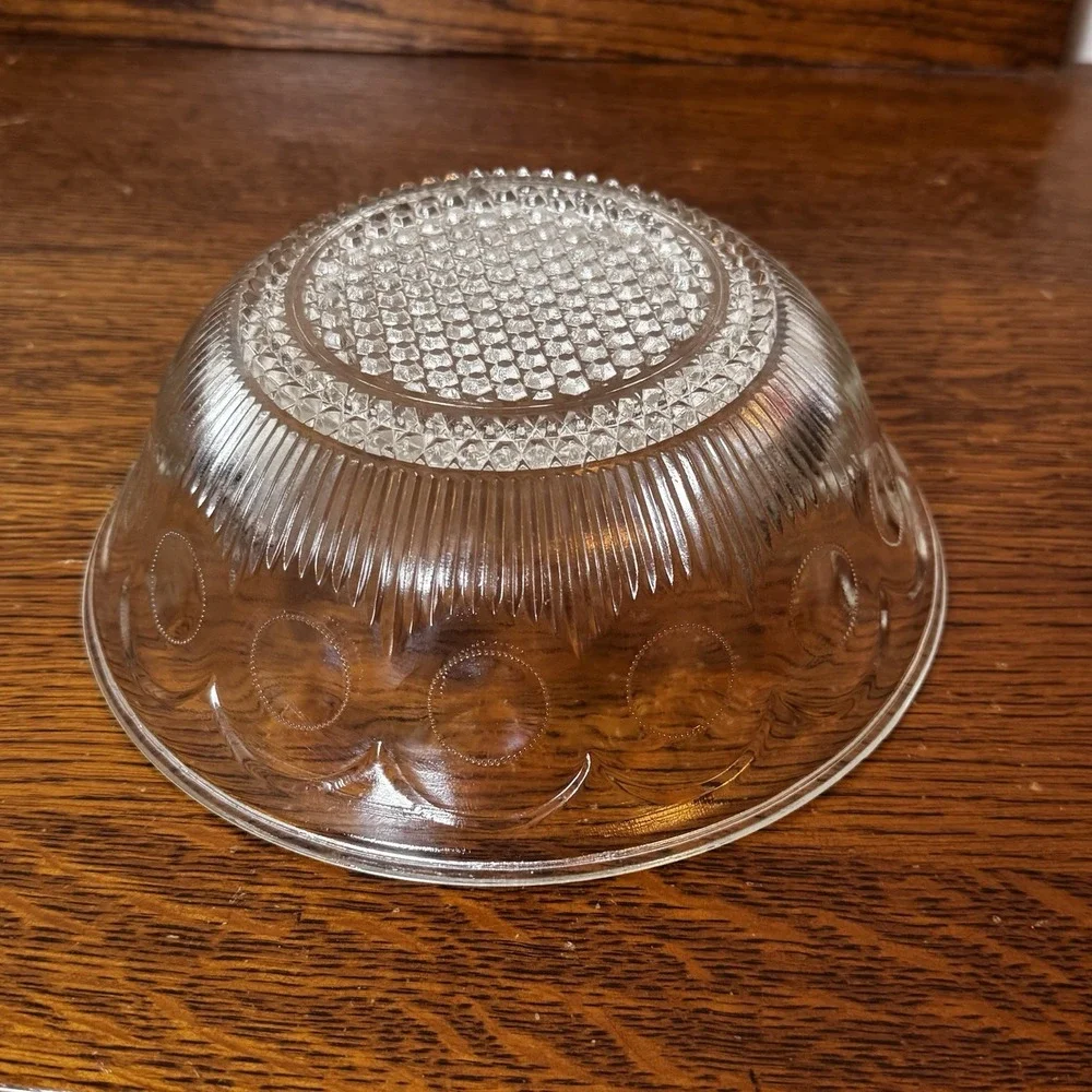 Vintage Cut Glass Serving Bowl Clear Hobnail Oval Pattern 9